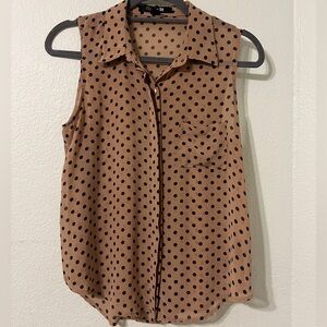 Forever 21 Tan and Black Polka Dot Sleeveless Blouse